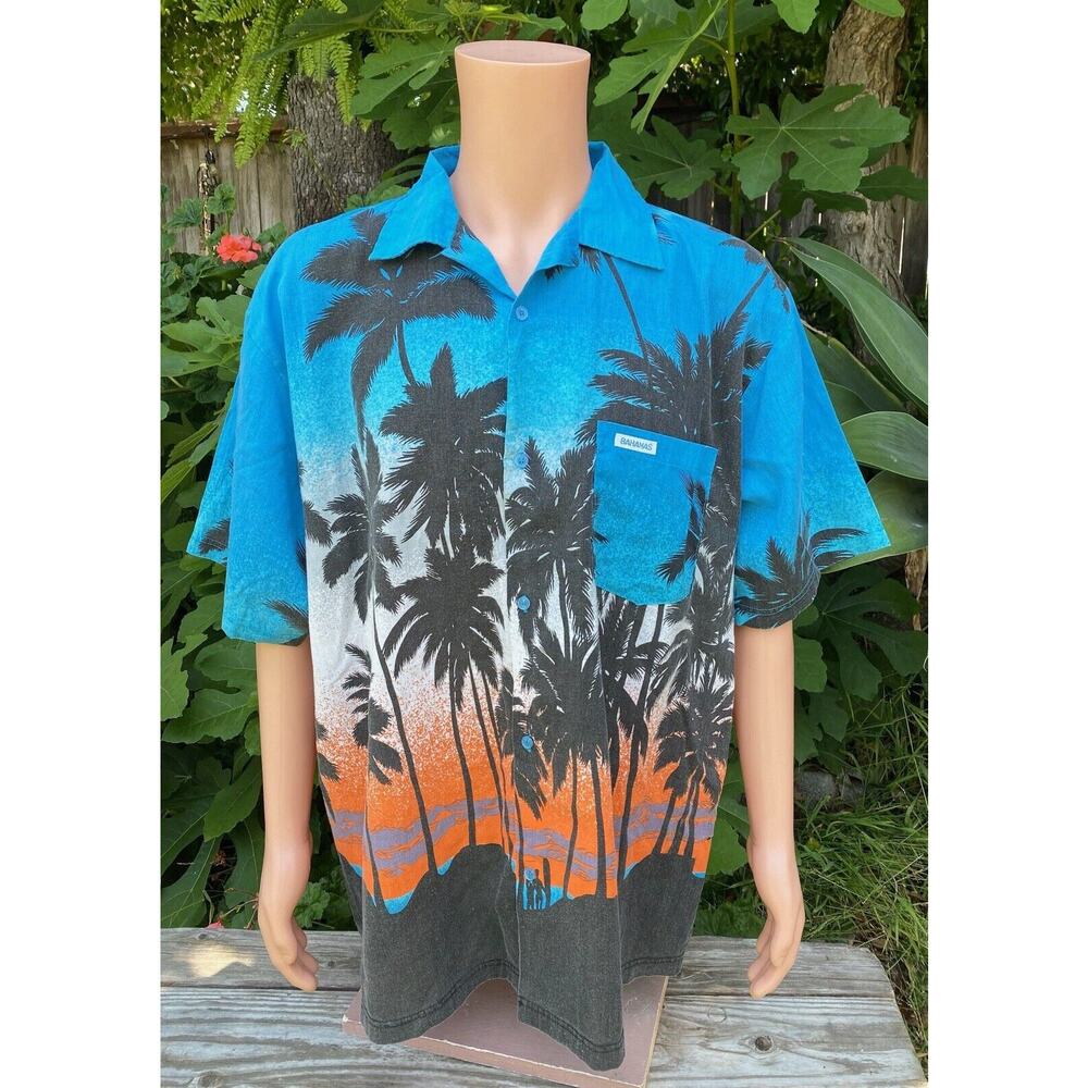 Dorsett Tee’s Bahamas Made Palm Trees Surfing The Sunset Button Up Shirt Size XL